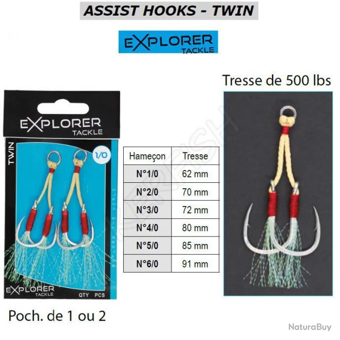 ASSIST HOOKS TWIN EXPLORER TACKLE 2/0 1 ASSIST HOOKS TWIN EXPLORER TACKLE 2/0