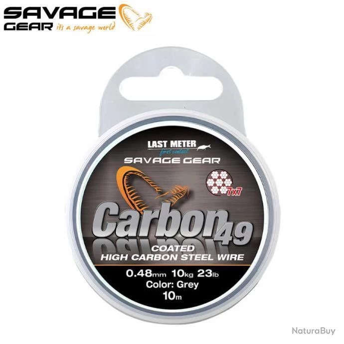 Bas De Ligne Tresse Acier Carbon49 Steelwire 10M Savage Gear Coated Grey 50lbs 1 Bas De Ligne Tresse Acier Carbon49 Steelwire 10M Savage Gear Coated Grey 50lbs