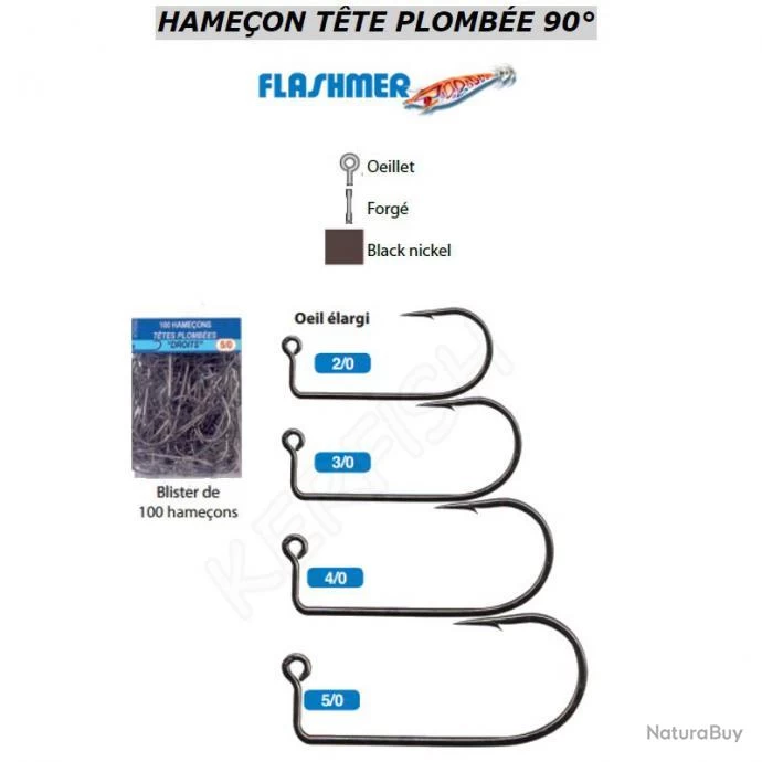 HAMECONS DROITS TÊTE PLOMBÉE 90° FLASHMER 4/0 1 HAMECONS DROITS TÊTE PLOMBÉE 90° FLASHMER 4/0