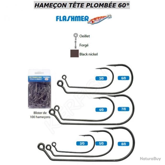 HAMEÇON TÊTES PLOMBÉES 60° FLASHMER 5/0 1 HAMEÇON TÊTES PLOMBÉES 60° FLASHMER 5/0