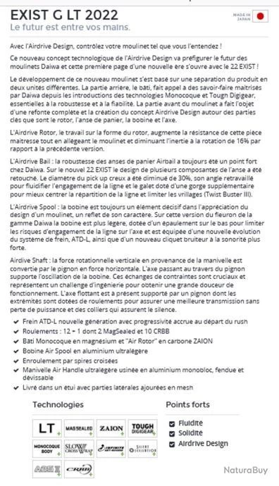 Exist G LT 2022 2500 XH Moulinet Spinning Daiwa 3 Exist G LT 2022 2500 XH Moulinet Spinning Daiwa – Image 3