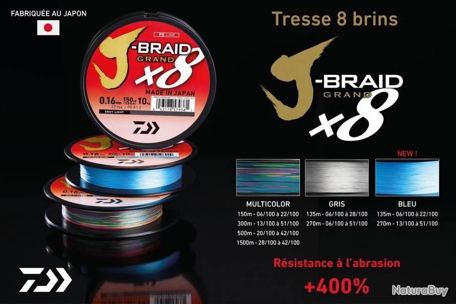 J-Braid Bleu Grand X8 270 M Tresse Daiwa 18/100 / #1,5 / 12.5 Kg / 28 Lb 3 J-Braid Bleu Grand X8 270 M Tresse Daiwa 18/100 / #1,5 / 12.5 Kg / 28 Lb – Image 3